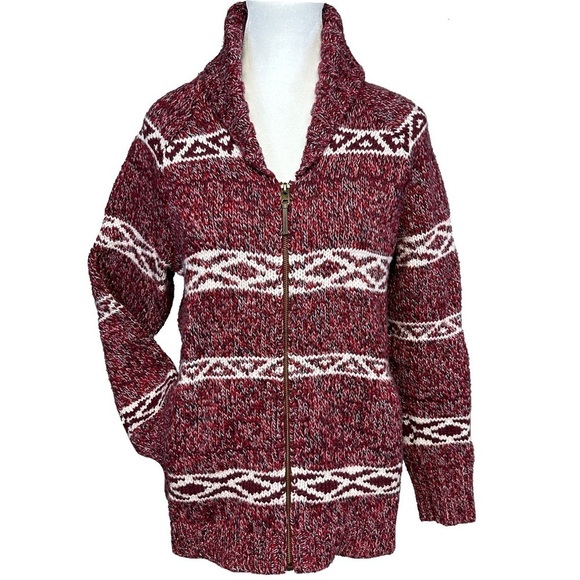 Eddie Bauer Women’s Goose Logo Heavyweight Knit Zip Jacket Cardigan Red Medium - Picture 3 of 13